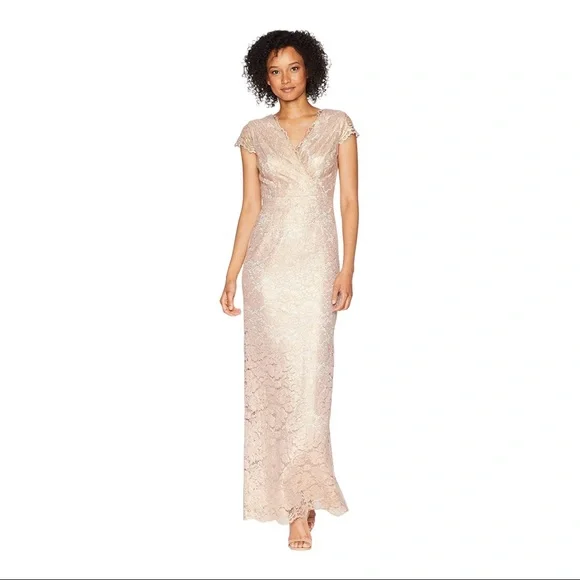 Adrianna Papell | Dresses | New Adrianna Papell Gold Lace Beaded Boutique  Gown | Poshmark